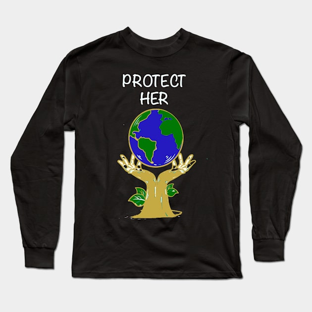 Protect Her Hands Holding Up Globe Long Sleeve T-Shirt by MzBink